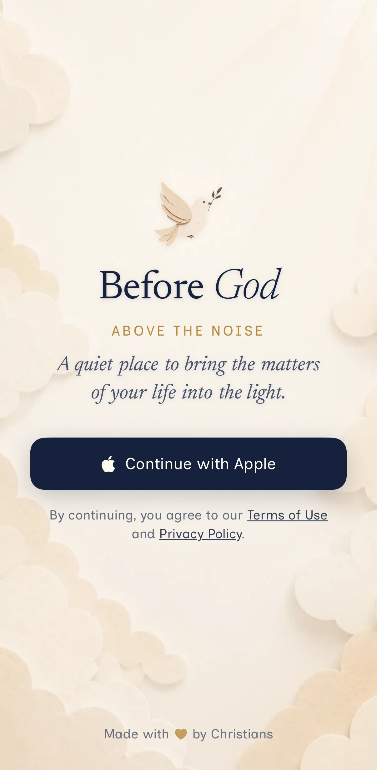 Before God — welcome screen